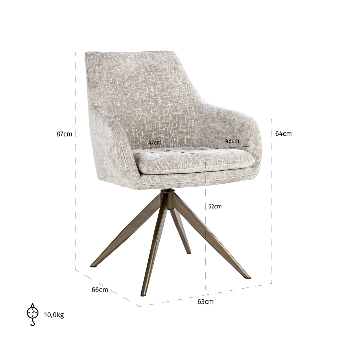 Eetkamerstoel Lisonne beige chenille, maatvoering met afmetingen