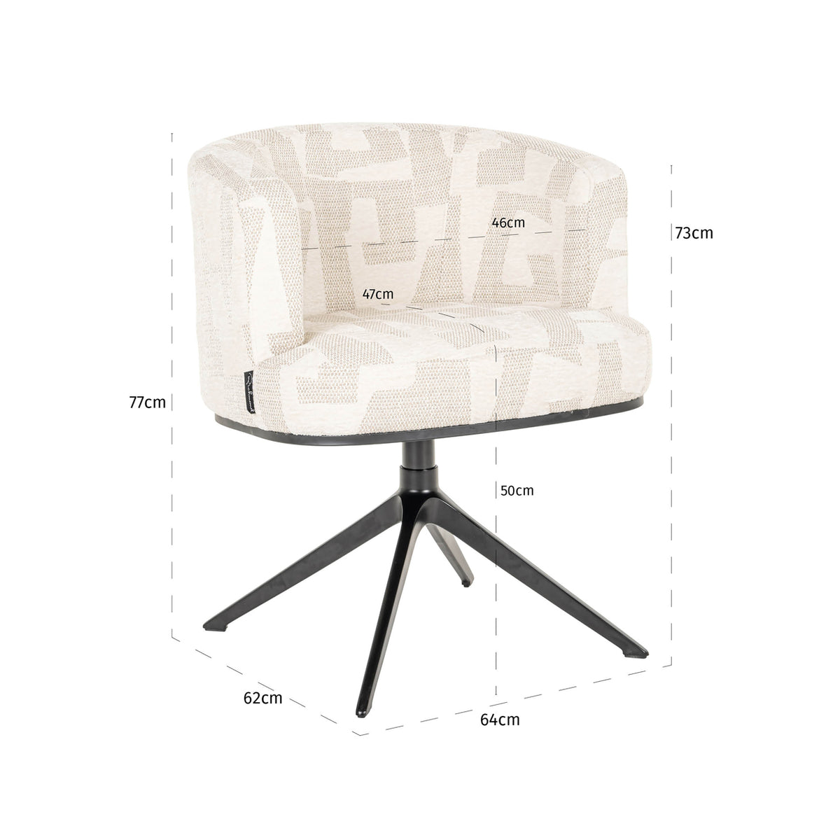 Eetkamerstoel Cheyenne beige stof, maatvoering met afmetingen
