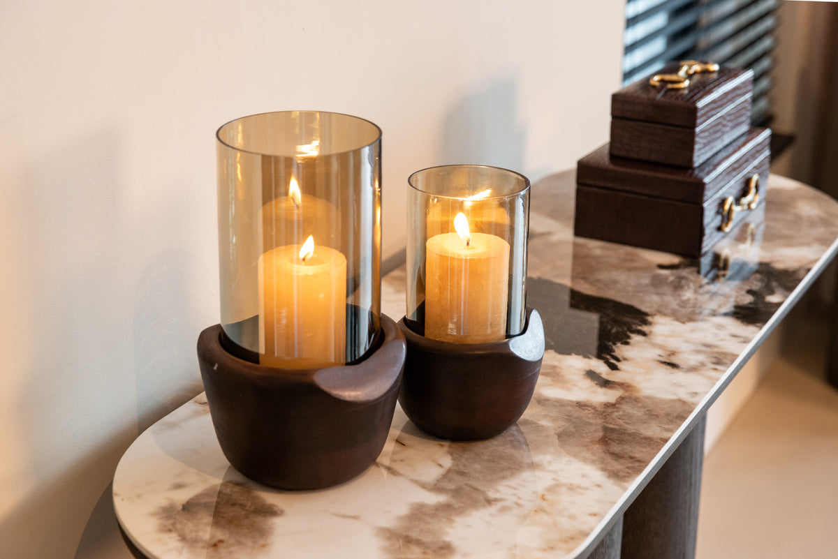 Sidetable Langford bruin mdf, detail van het materiaal