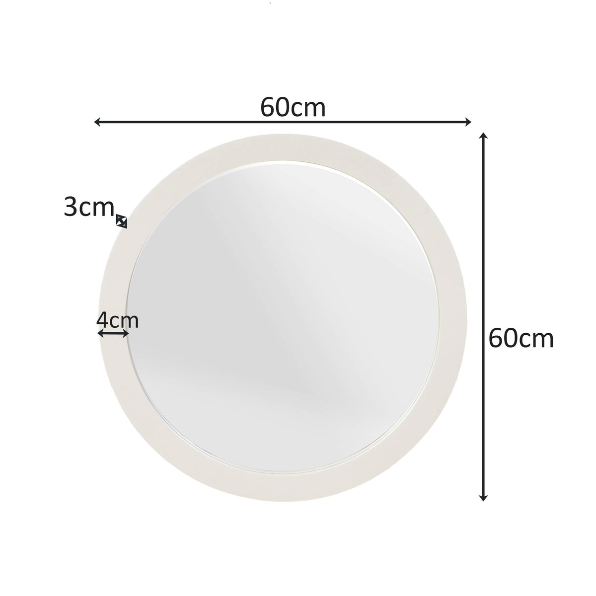 Spiegel Dide zand glas ø 60 cm, maatvoering met afmetingen