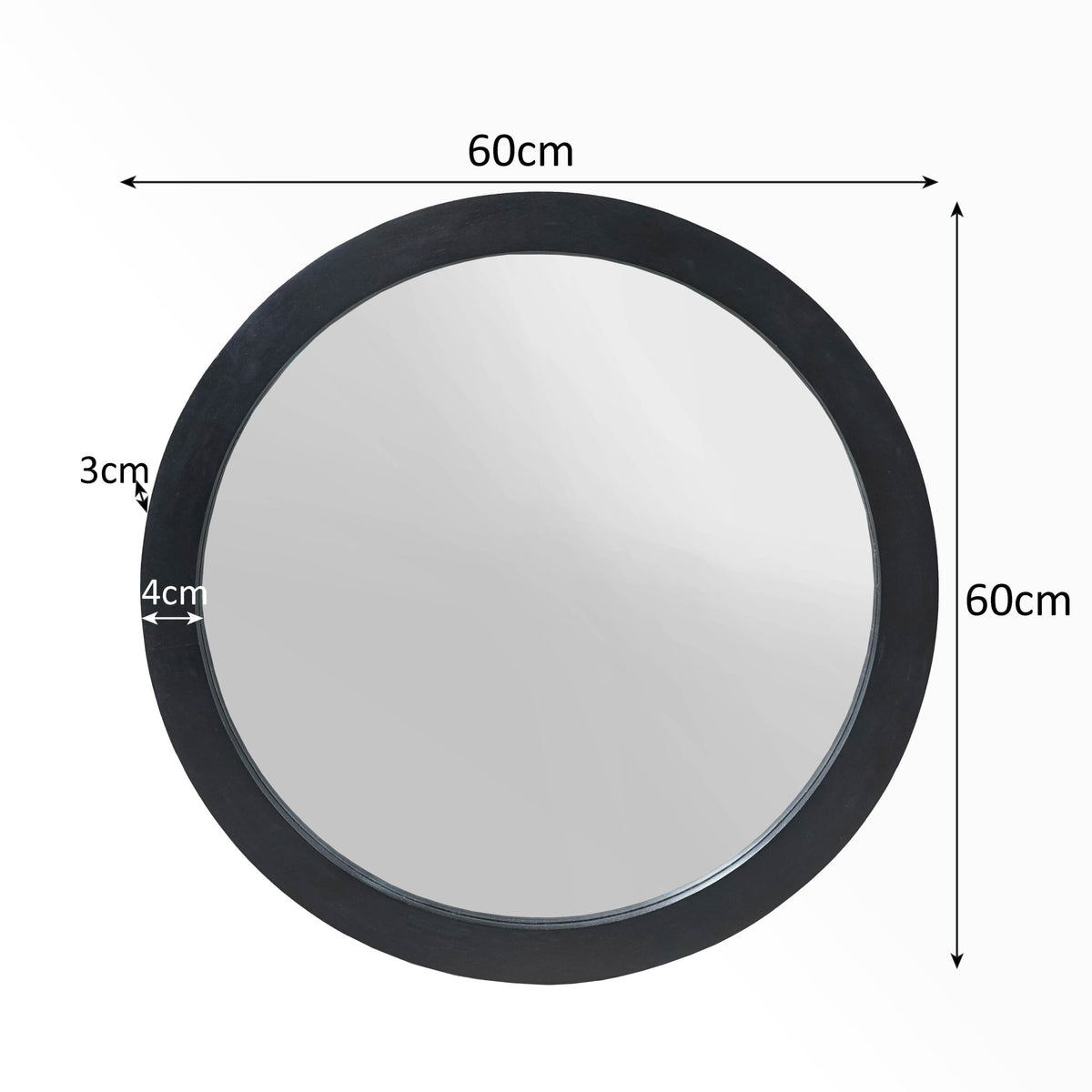 Spiegel Dide zwart glas ø 60 cm, maatvoering met afmetingen