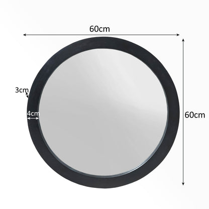 Spiegel Dide zwart glas ø 60 cm, maatvoering met afmetingen