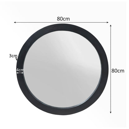 Spiegel Dide zwart glas ø 80 cm, maatvoering met afmetingen