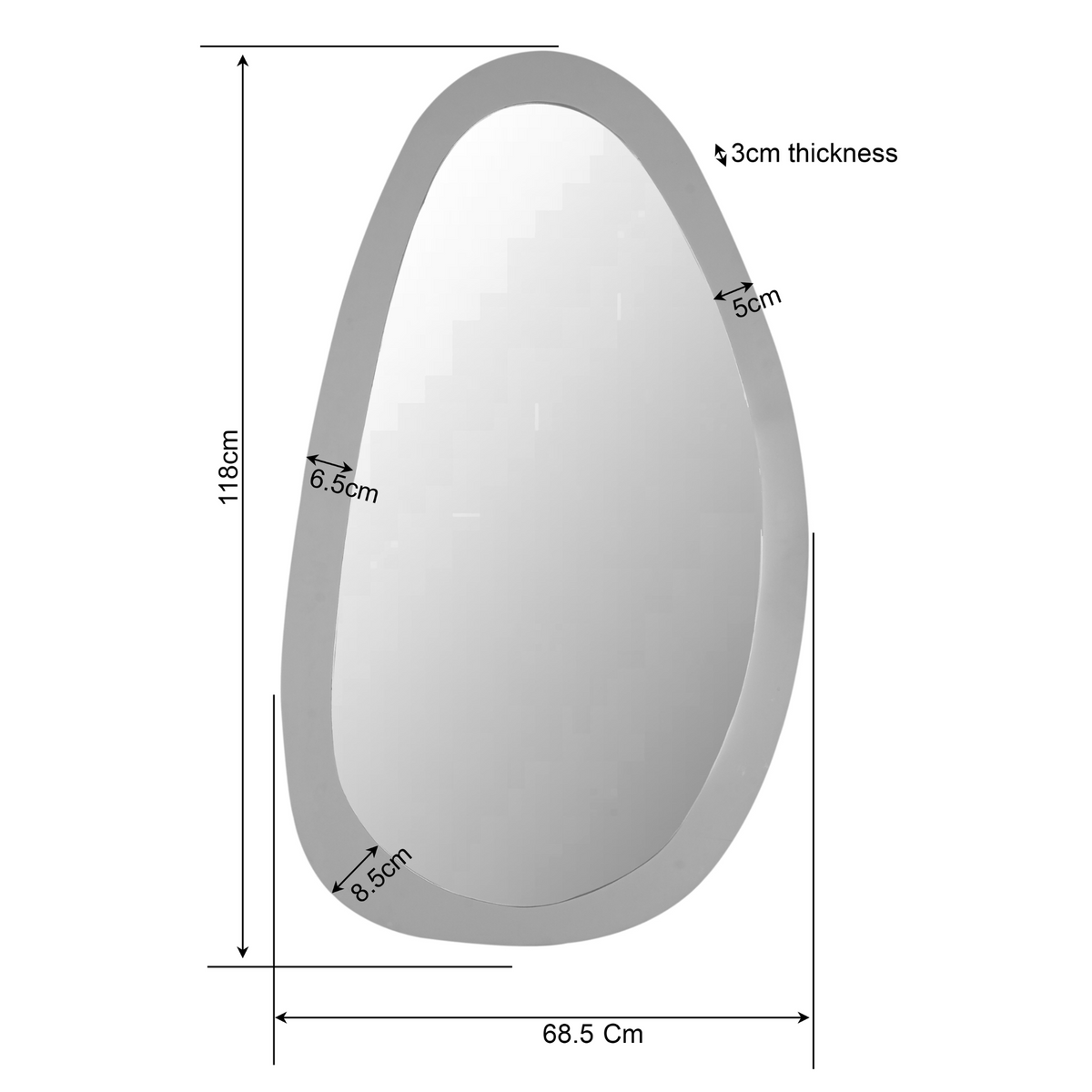Spiegel Lou bruin glas 118 cm, maatvoering met afmetingen