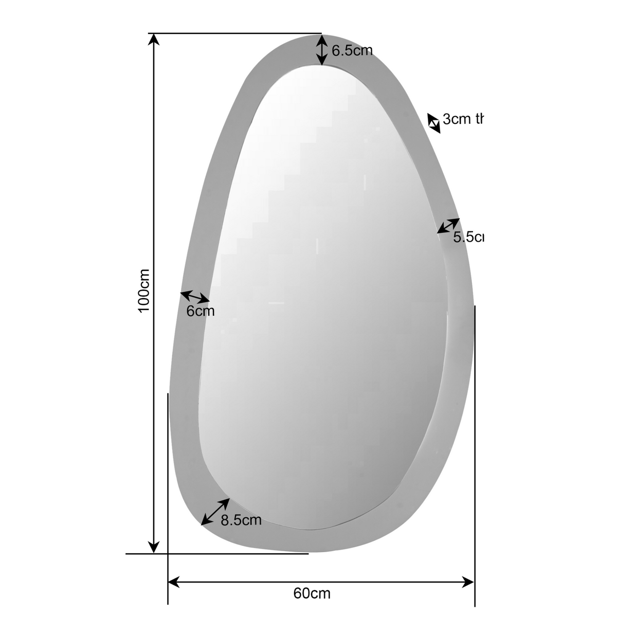 Spiegel Lou bruin glas 100 cm, maatvoering met afmetingen