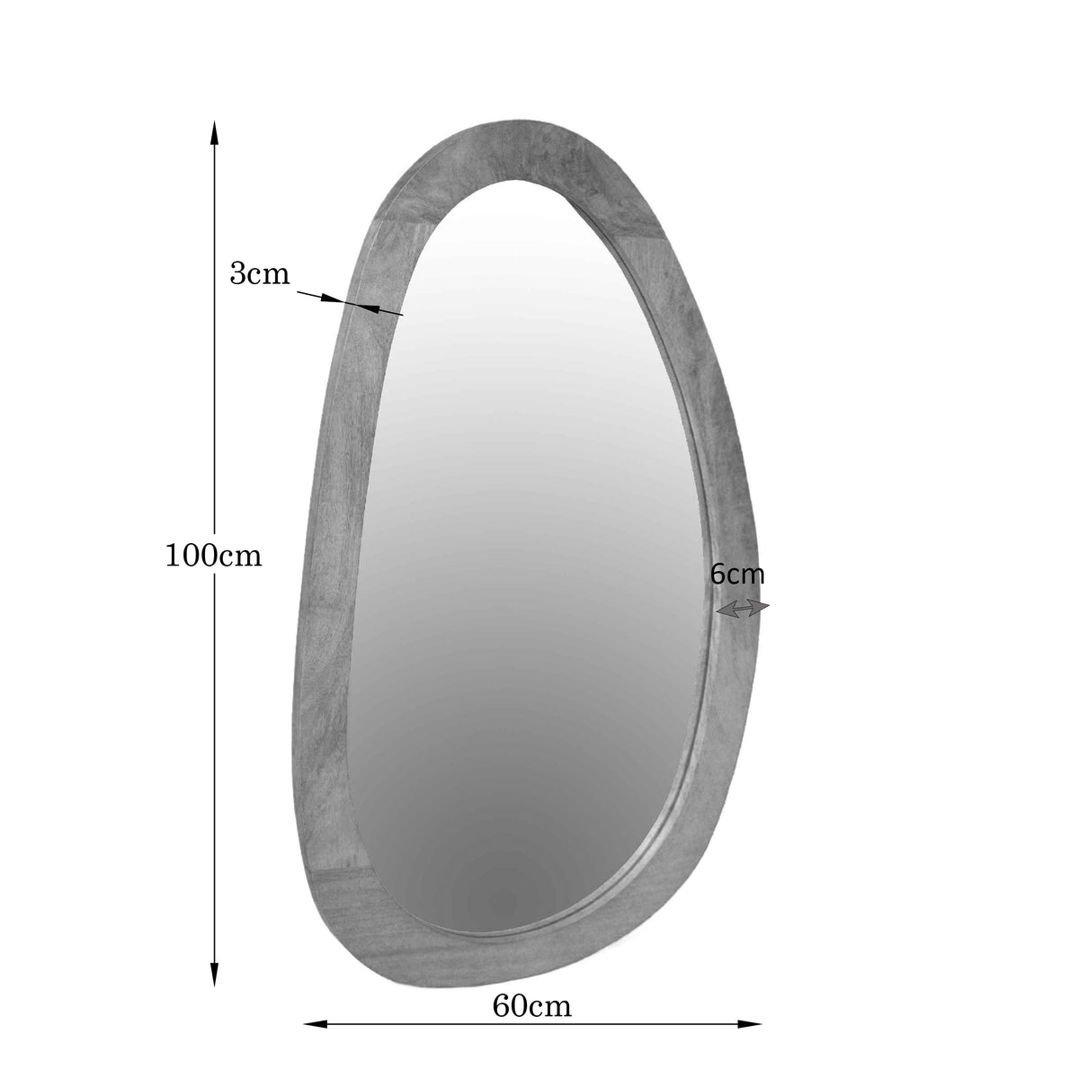 Spiegel Lou naturel glas 100 cm, maatvoering met afmetingen