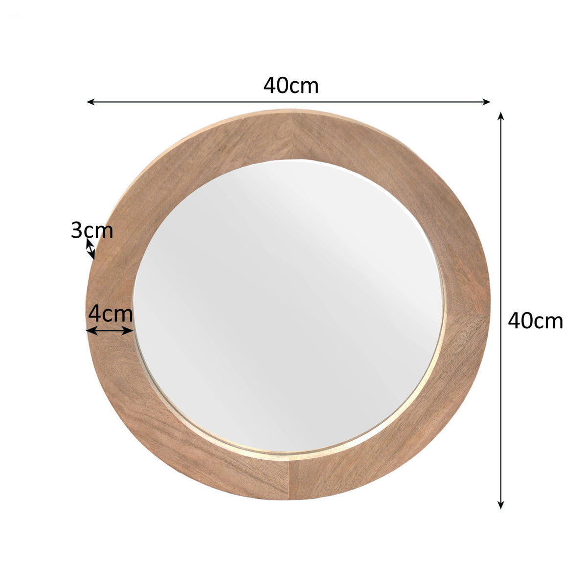 Spiegel Dide naturel glas 40 cm, maatvoering met afmetingen