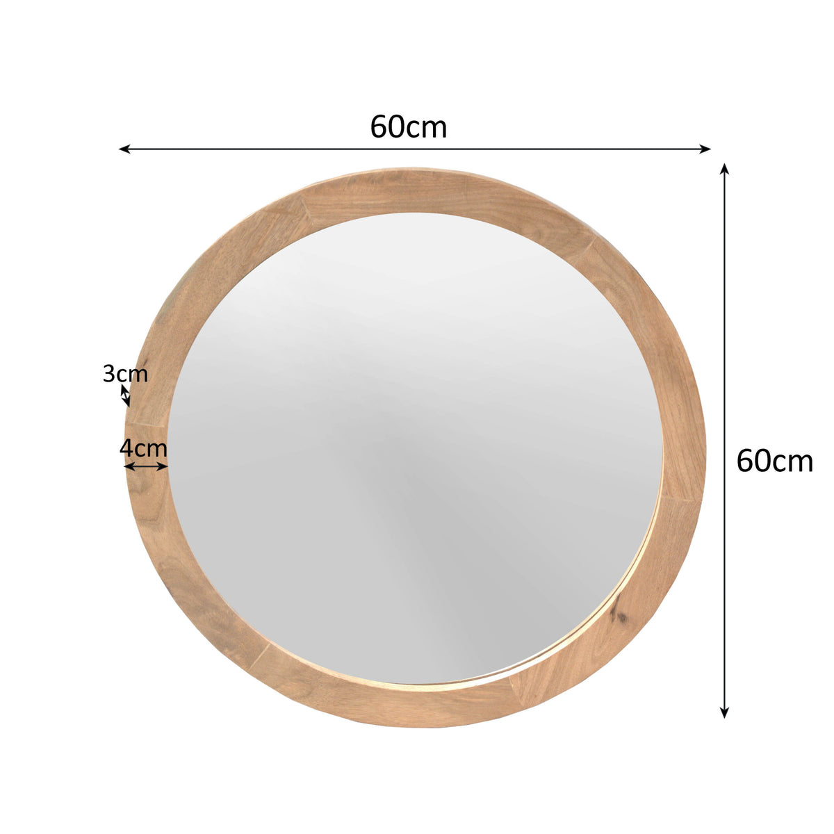 Spiegel Dide naturel glas 60 cm, maatvoering met afmetingen