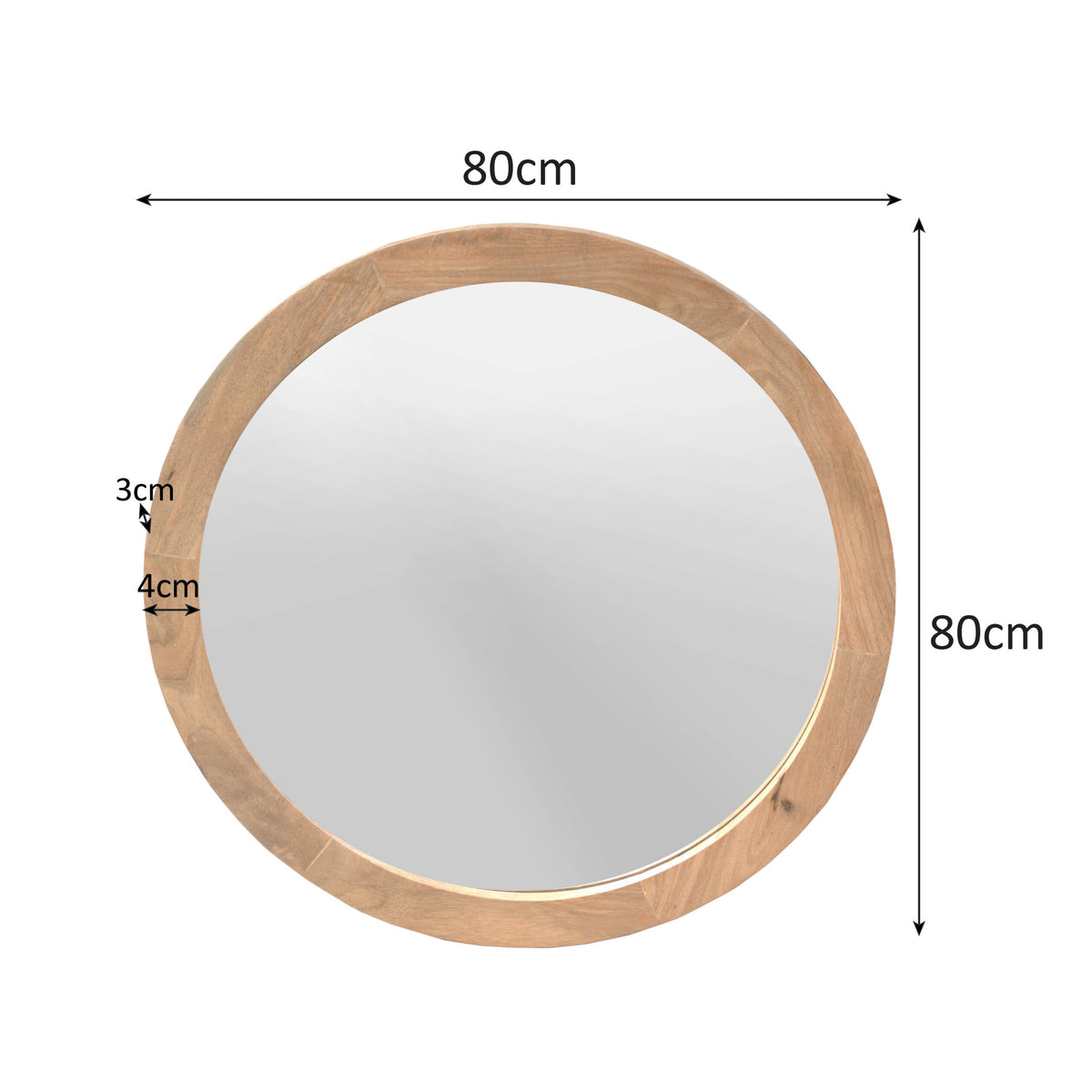 Spiegel Dide naturel glas ø 80 cm, maatvoering met afmetingen