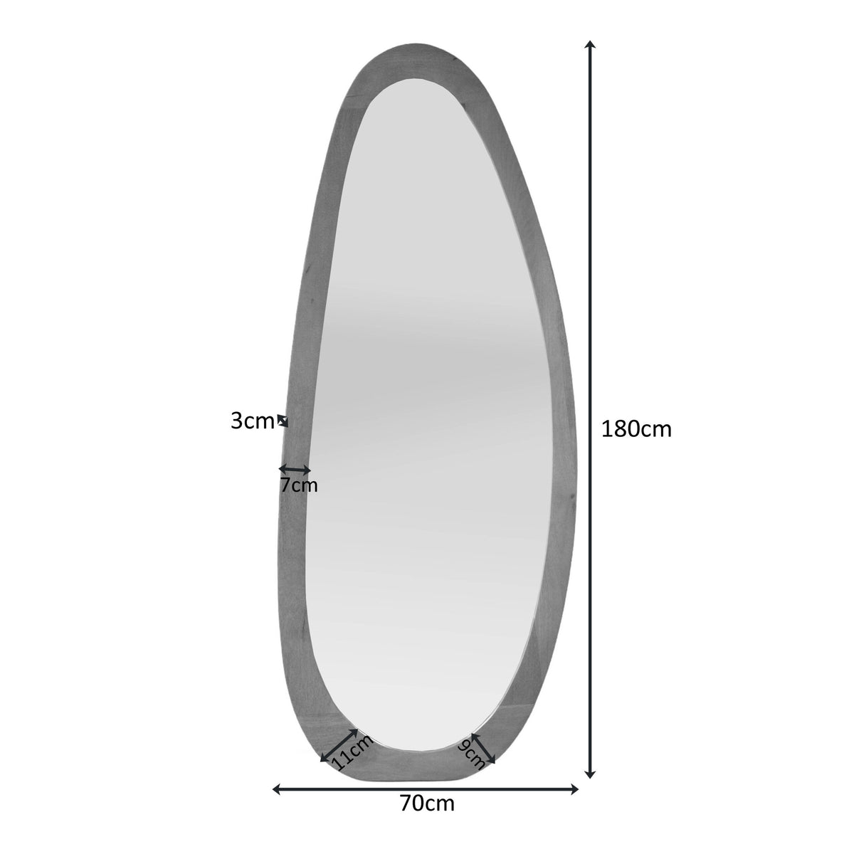 Spiegel Lou naturel glas 70 cm, maatvoering met afmetingen