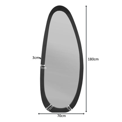 Spiegel Lou zwart glas 70 cm, maatvoering met afmetingen