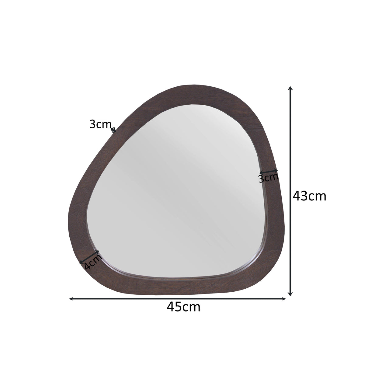 Spiegel Lou bruin glas 45 cm, maatvoering met afmetingen