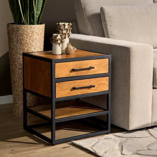 Bijzettafel/Nachtkastje Denver | Mangohout en Metaal