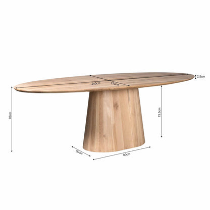 Eettafel Riga naturel eikenhout, 240 cm, maatvoering met afmetingen