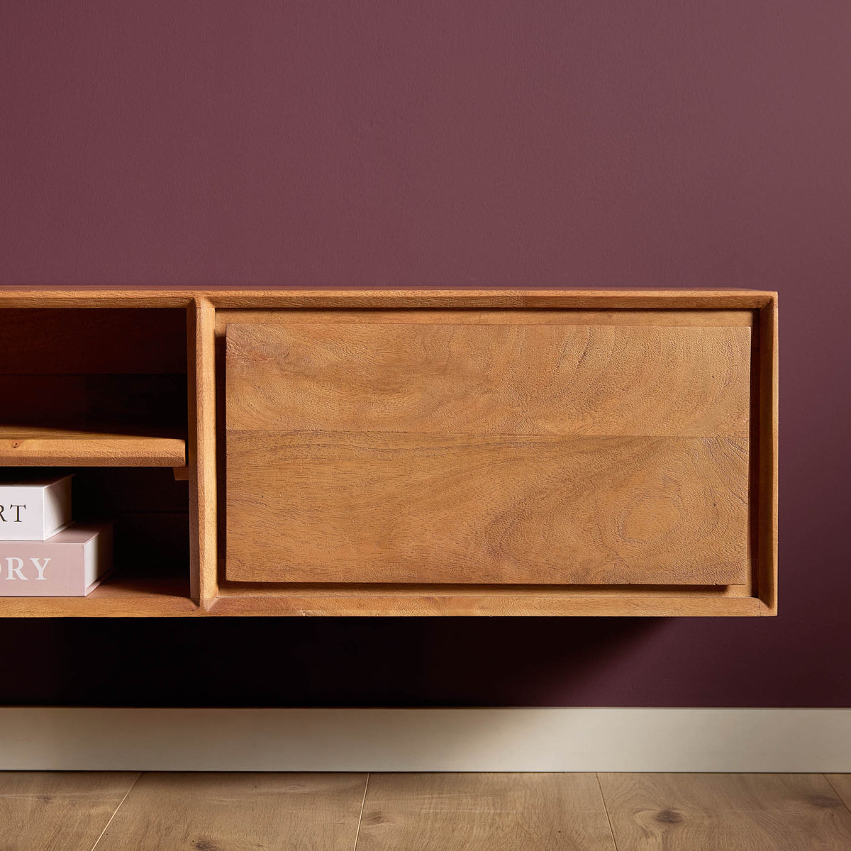 TV-Meubel Ambiance zwevend naturel mango, detail van het materiaal