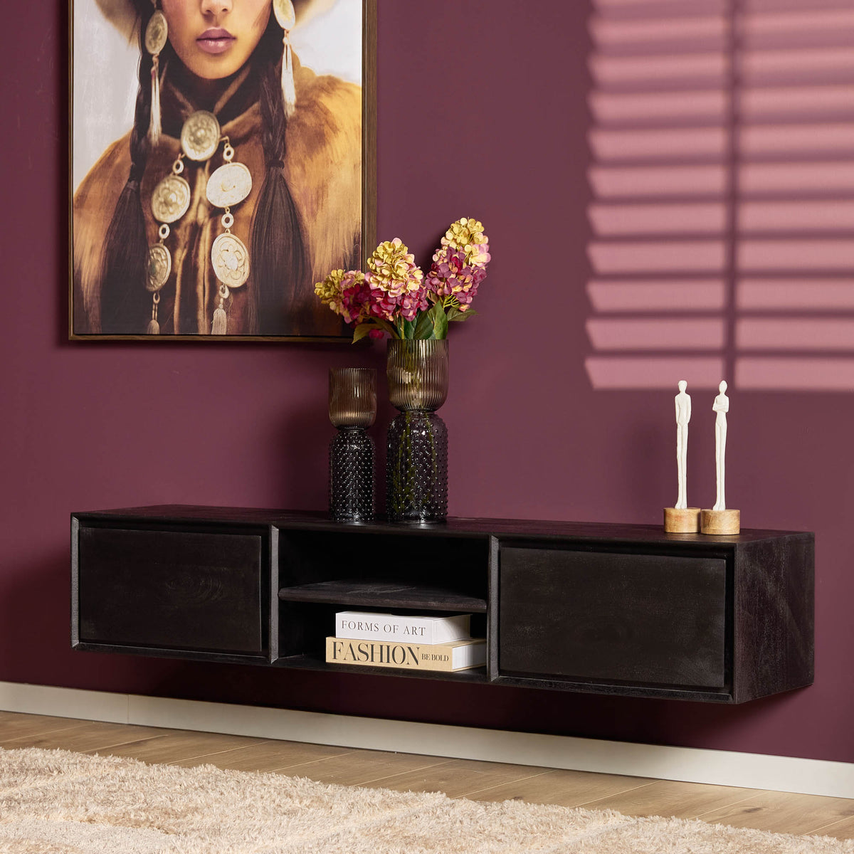 TV-Meubel Ambiance zwevend black, vooraanzicht in een interieur