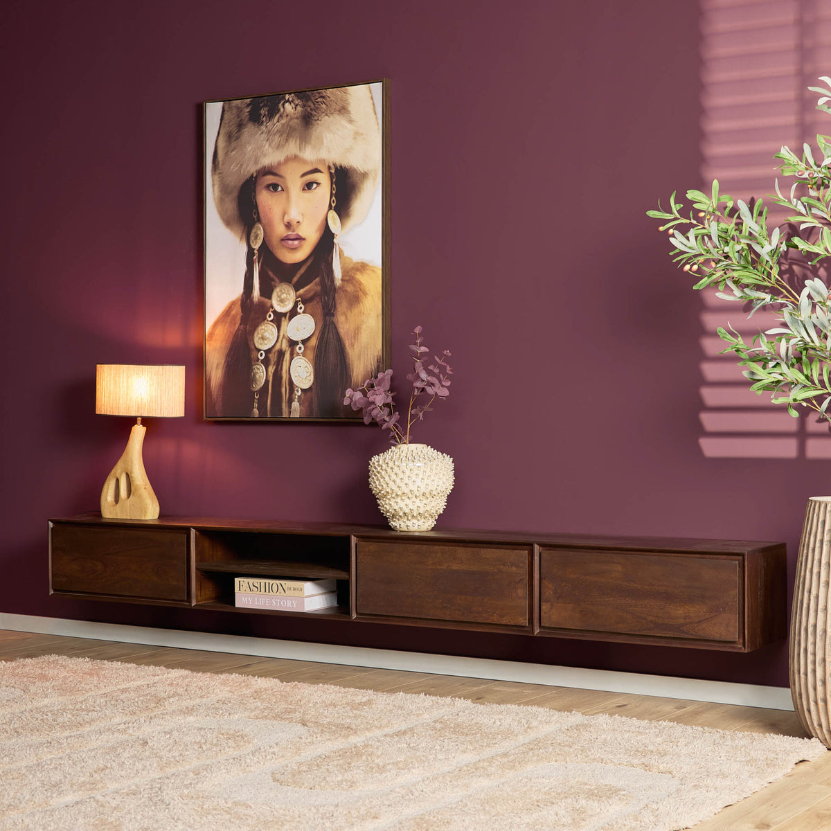 TV-Meubel Ambiance zwevend brown, schuin vooraanzicht in een interieur