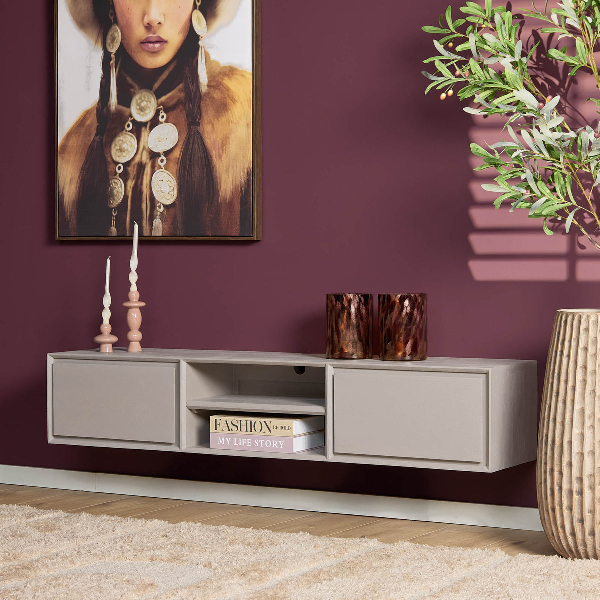 TV-Meubel Ambiance zwevend taupe, vooraanzicht in een interieur