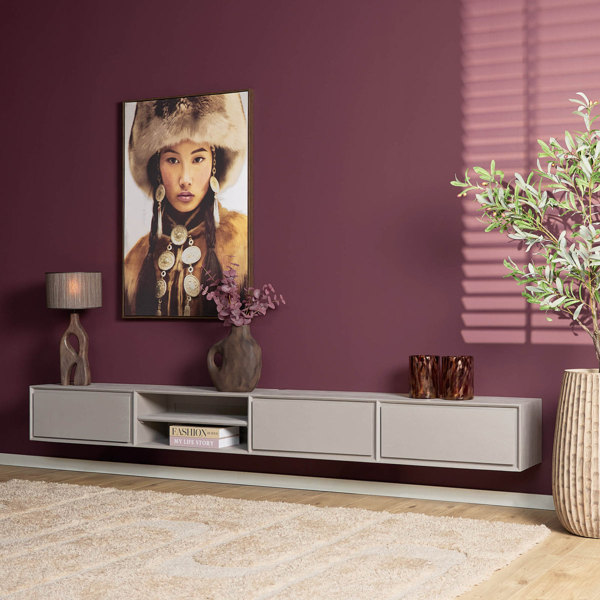 TV-Meubel Ambiance zwevend taupe, vooraanzicht in een interieur
