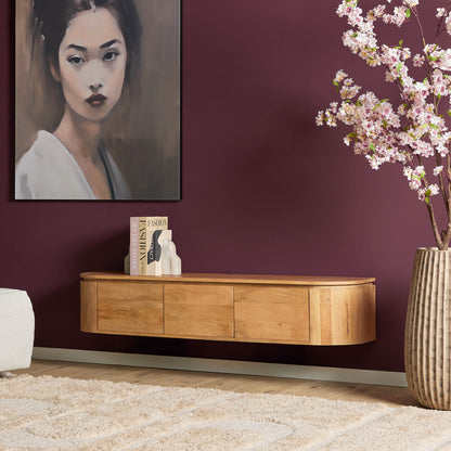 TV-Meubel Excellent zwevend & pootjes naturel, schuin vooraanzicht in een interieur