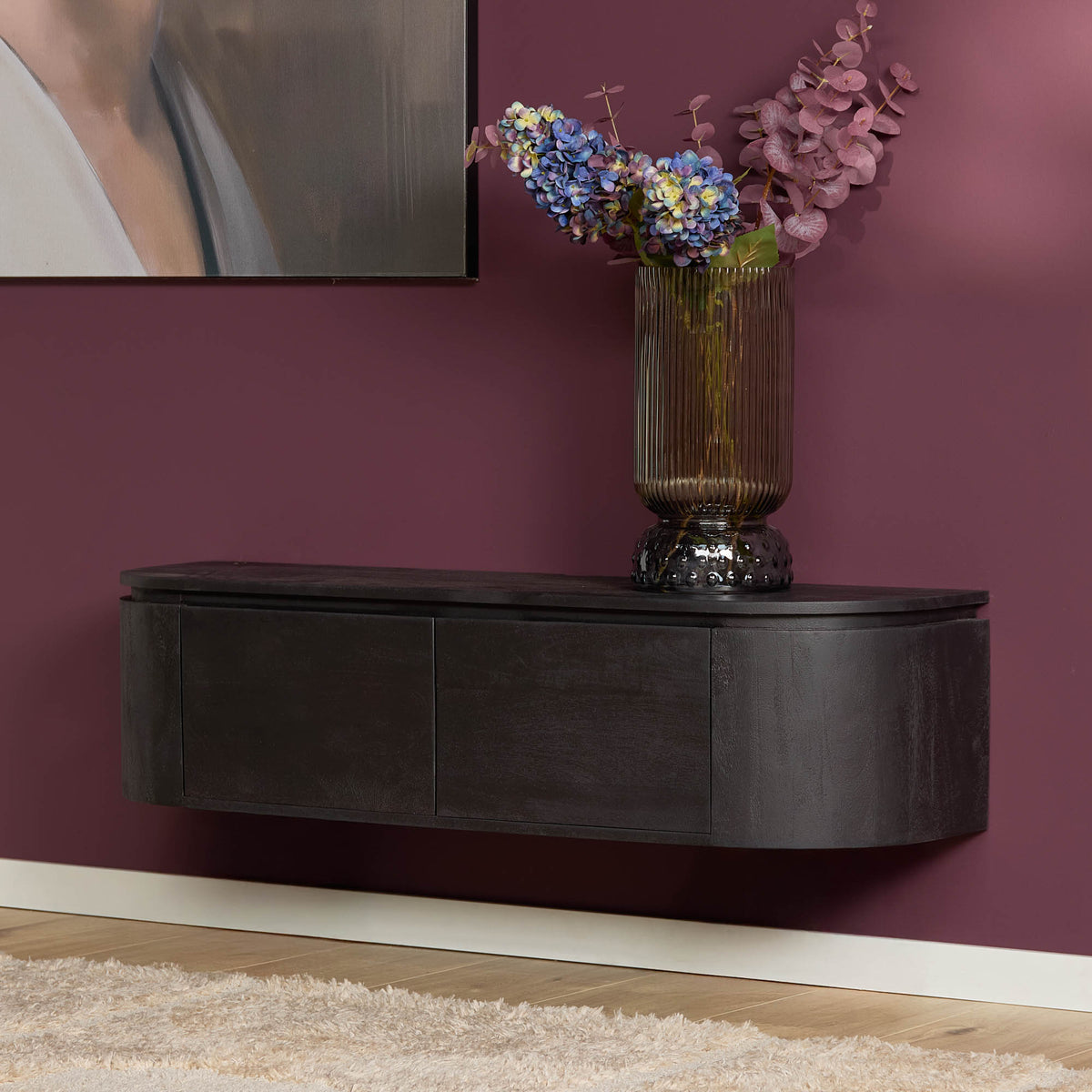 TV-Meubel Excellent zwevend & pootjes black, vooraanzicht in een interieur