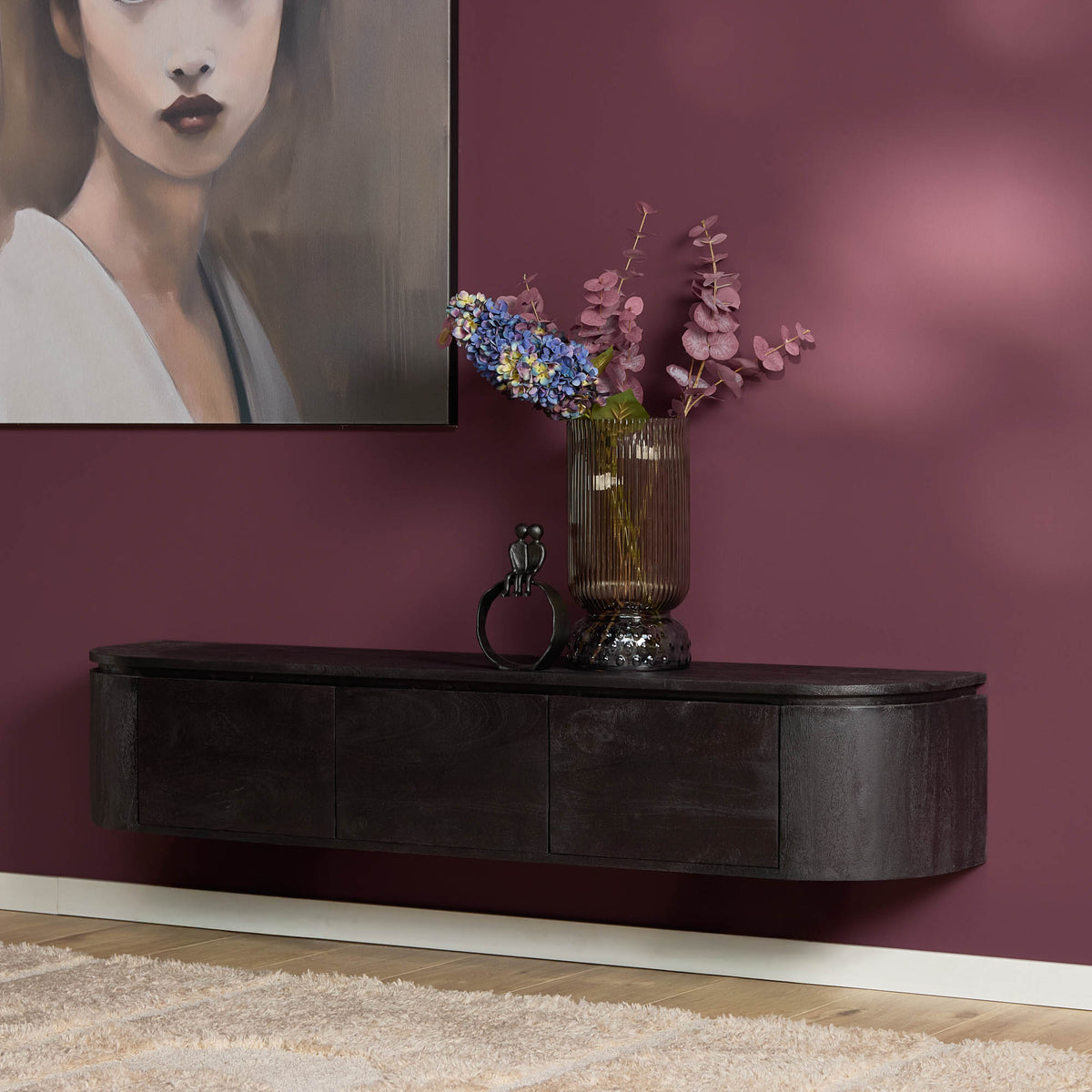 TV-Meubel Excellent zwevend & pootjes black, vooraanzicht in een interieur