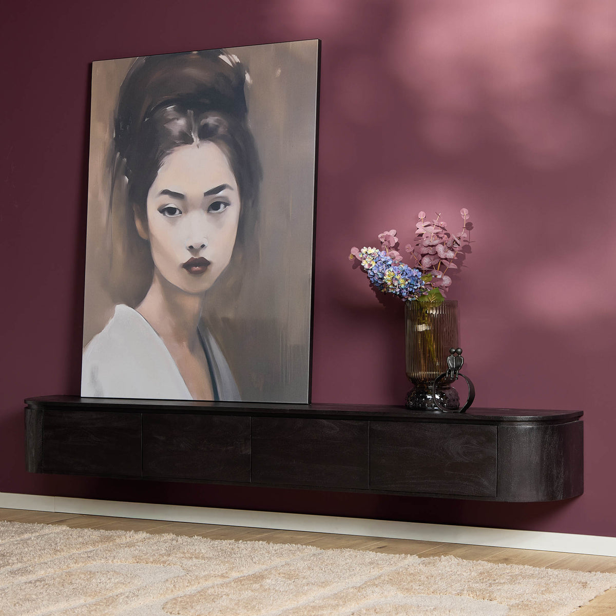 TV-Meubel Excellent zwevend & pootjes black, schuin vooraanzicht in een interieur