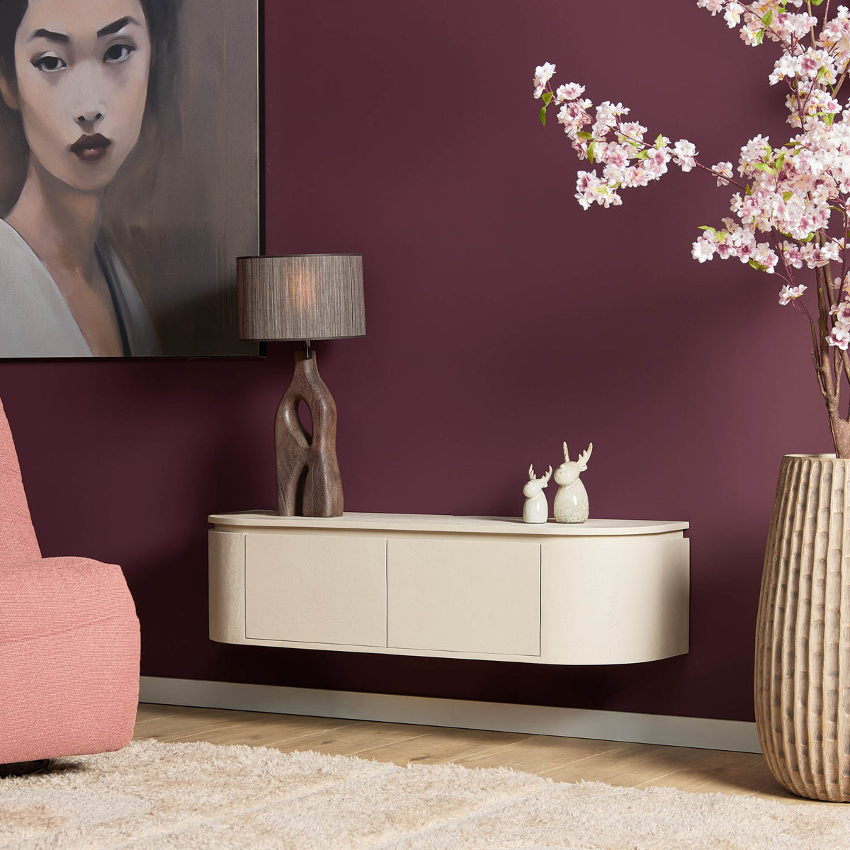 TV-Meubel Excellent zwevend & pootjes sand, schuin vooraanzicht in een interieur