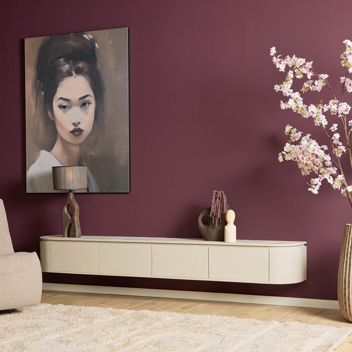 TV-Meubel Excellent zwevend & pootjes sand, vooraanzicht in een interieur