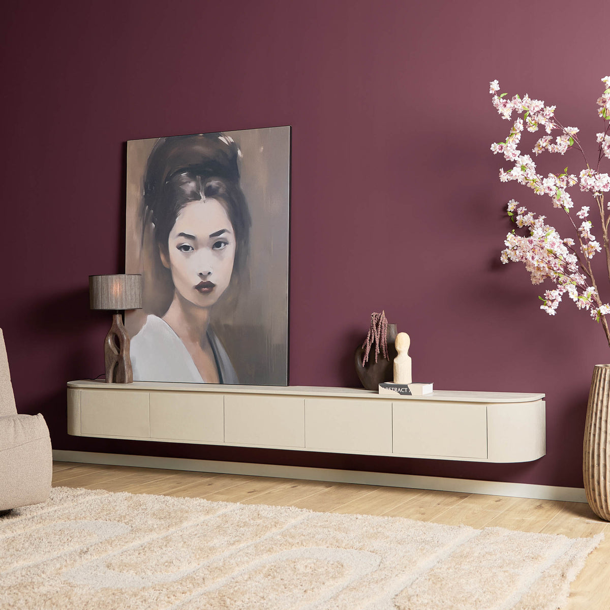 TV-Meubel Excellent zwevend & pootjes sand, vooraanzicht in een interieur