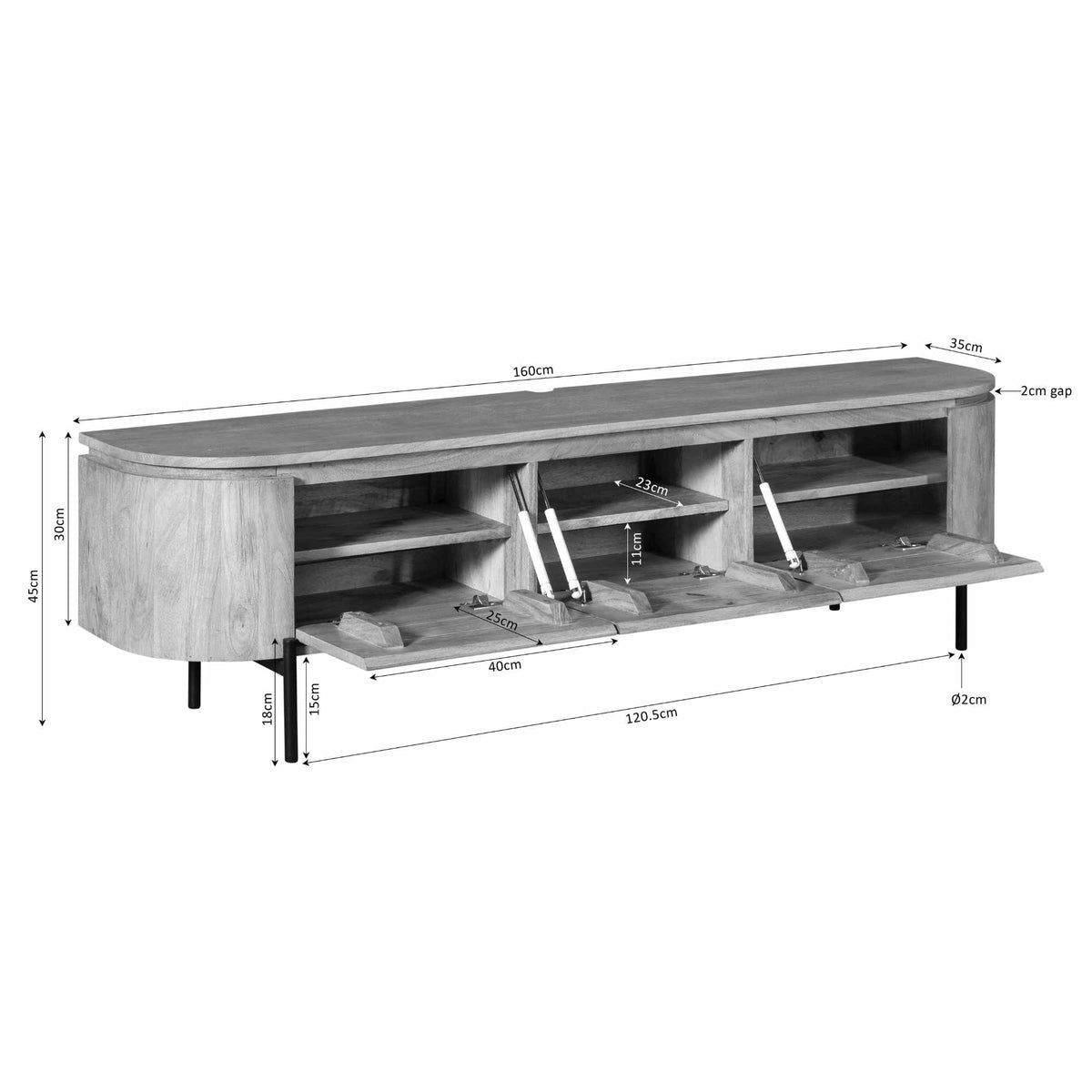 TV-Meubel Excellent zwevend & pootjes taupe, maatvoering met afmetingen
