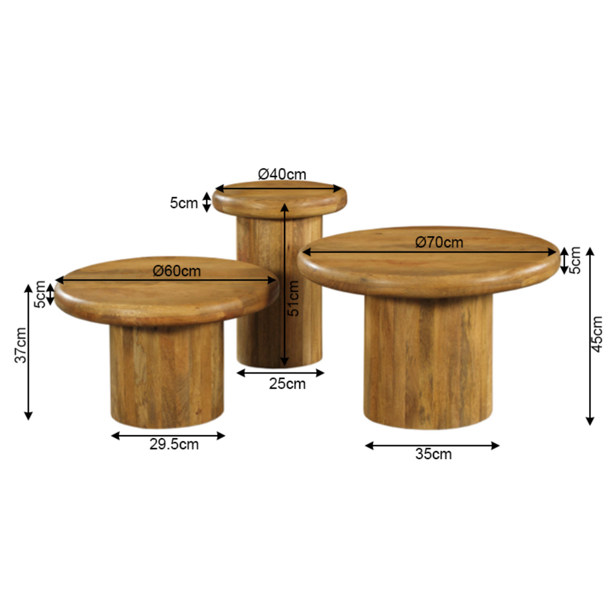 Salontafel Maya | Set van 3 | Mangohout — Maatvoering