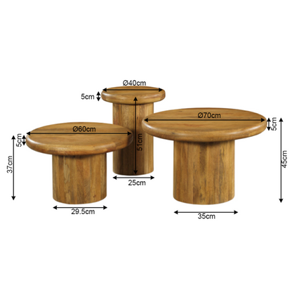 Salontafel Maya | Set van 3 | Mangohout — Maatvoering