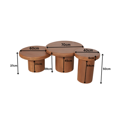 Salontafel Maya | Set van 3 | Mangohout — Maatvoering