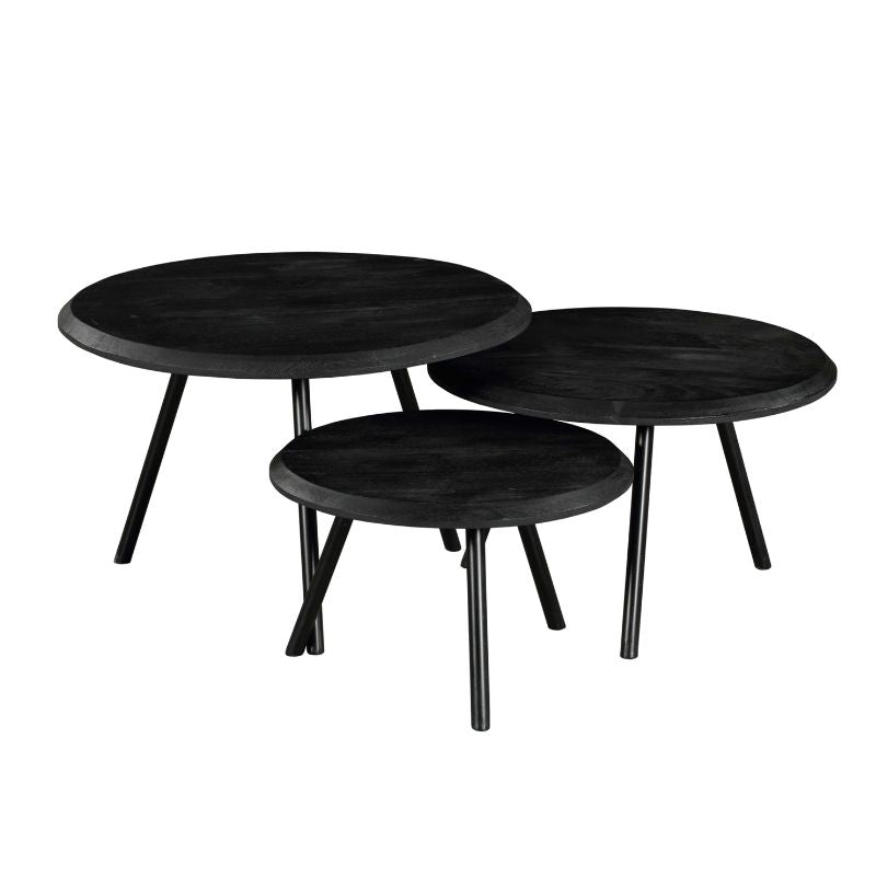 Salontafel Ohio Black | Set Van 3 | Zwart Mangohout