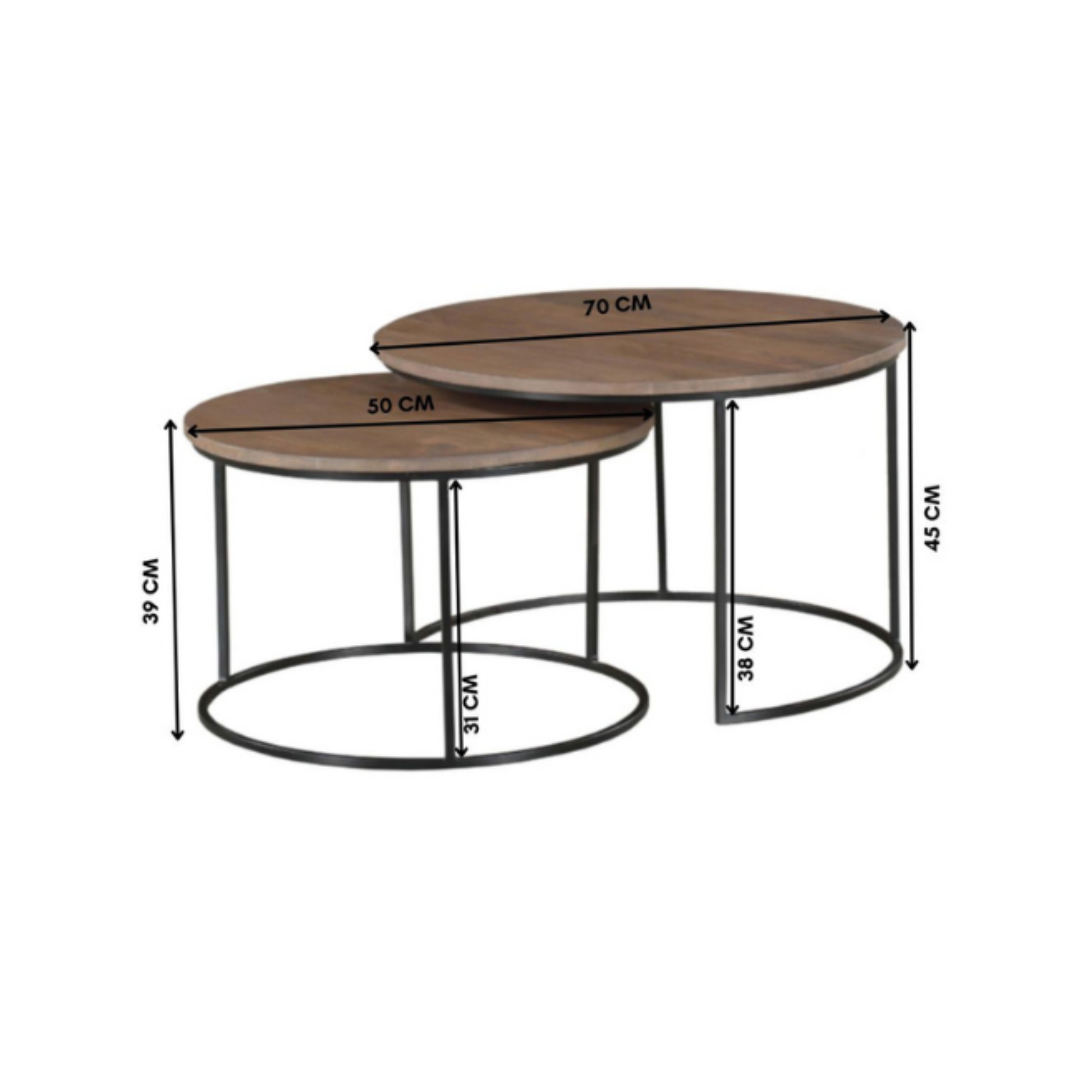 Salontafel Maya | Set van 3 | Mangohout — Zijaanzicht - witfoto