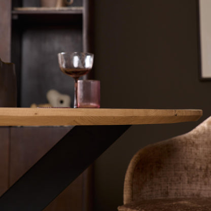 Eiken eettafel Ferris Rond | Zwart Onderstel | Naturel