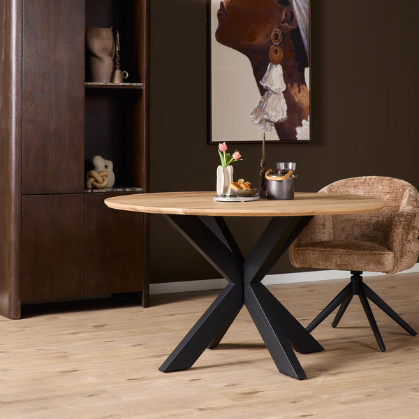 Eiken eettafel Ferris Rond | Zwart Onderstel | Naturel