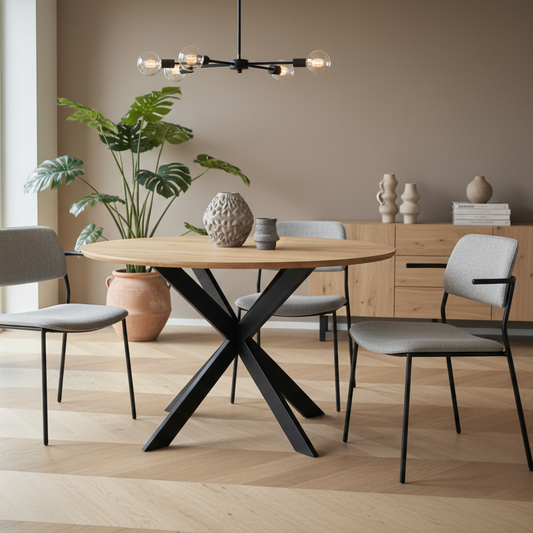 Eiken eettafel Ferris Rond | Zwart Onderstel | Naturel