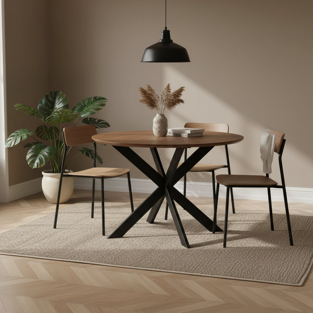 Eiken eettafel Ferris Rond Bruin | Zwart Onderstel | Onderstel Zwart