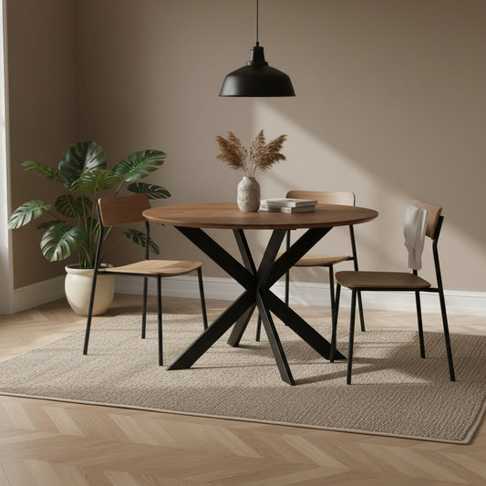 Eiken eettafel Ferris Rond Bruin | Zwart Onderstel | Onderstel Zwart