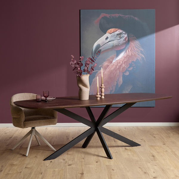 Eiken eettafel Ferris Bruin | Deens Ovaal | Onderstel Zwart