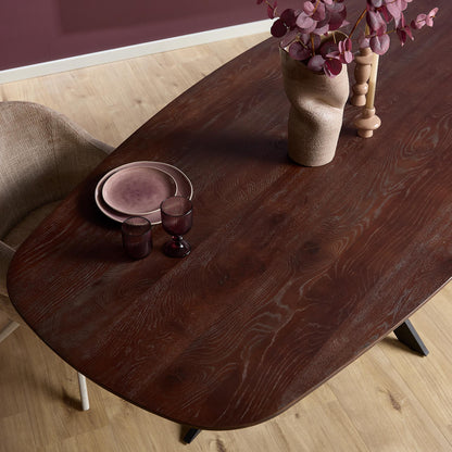 Eiken eettafel Ferris Bruin | Deens Ovaal | Onderstel Zwart