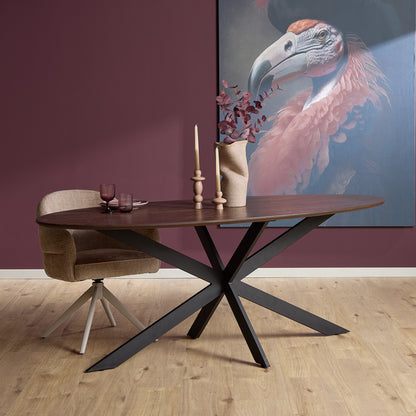 Eiken eettafel Ferris Bruin | Ovaal | Onderstel Zwart