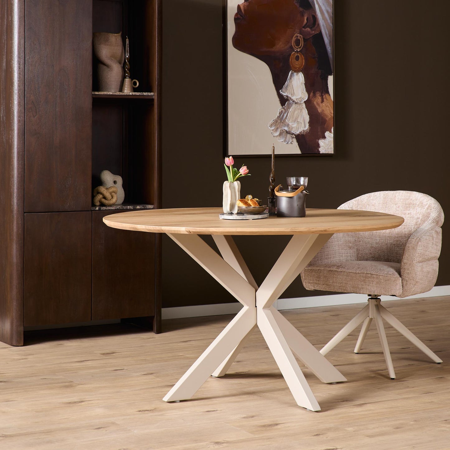 Eiken eettafel Ferris Rond | Sand Onderstel | Naturel