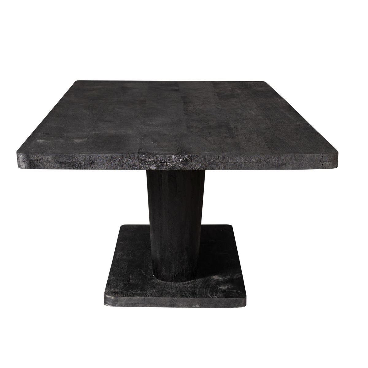 Eettafel Voco zwart mangohout 200 cm, zijaanzicht op witte achtergrond