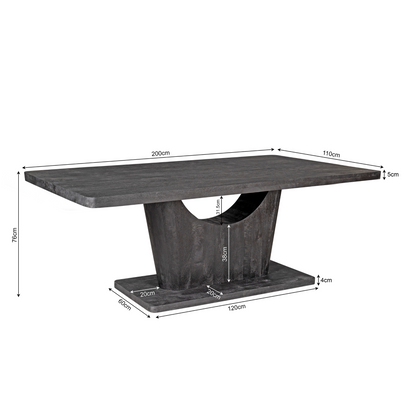 Eettafel Voco bruin mangohout 240 cm, maatvoering met afmetingen