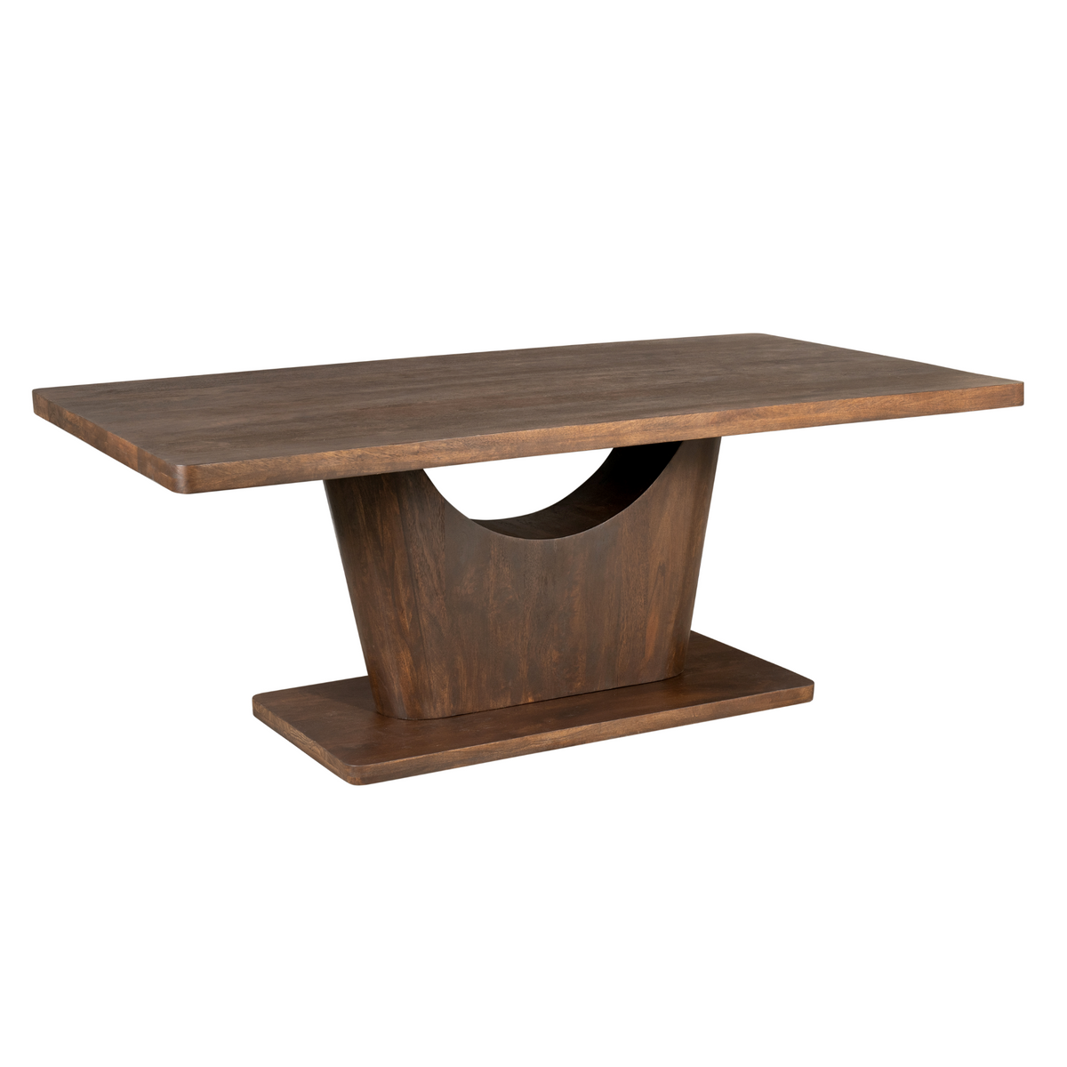 Eettafel Voco bruin mangohout 200 cm, zijaanzicht op witte achtergrond