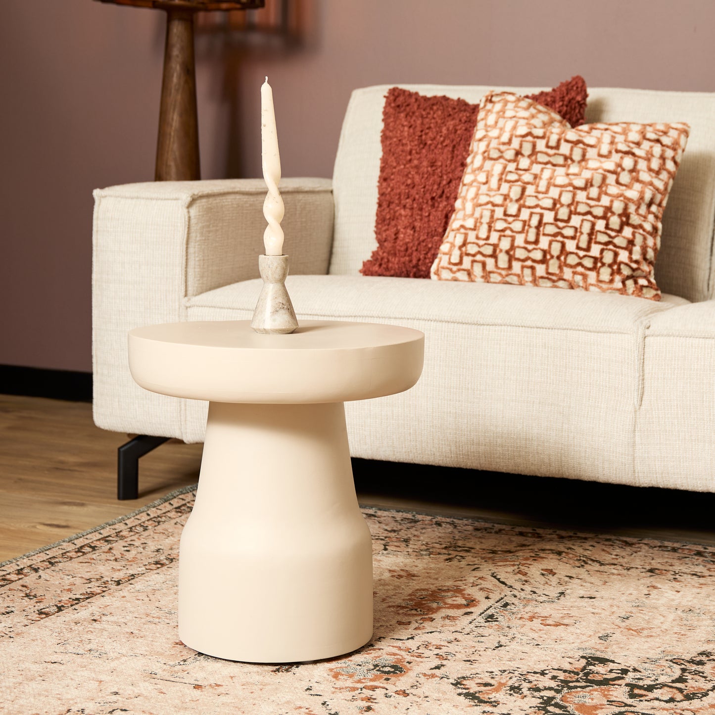 Bijzettafel Drum | Wit Mangohout