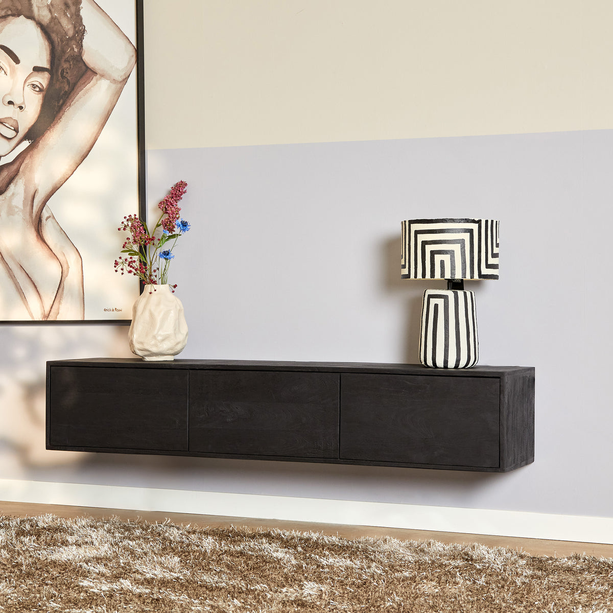 TV-Meubel Vision | Zwevend | Zwart Mangohout